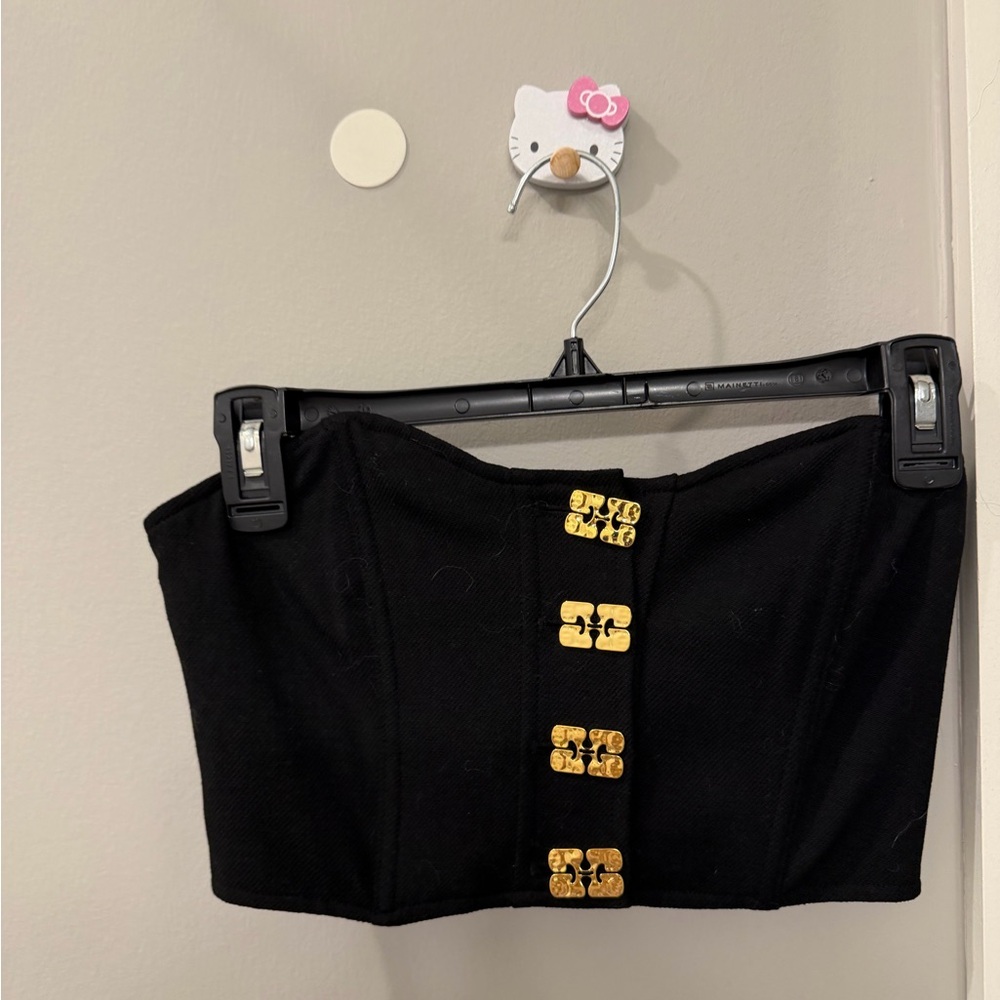 Ganni Black Crop Top with Gold Accents